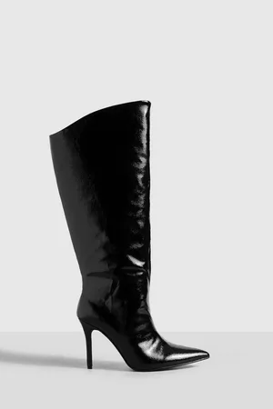 boohoo Panel Knee High Boots - Black - Size 5