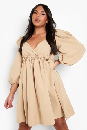 Plus Square Neck Puff Sleeve Smock Dress