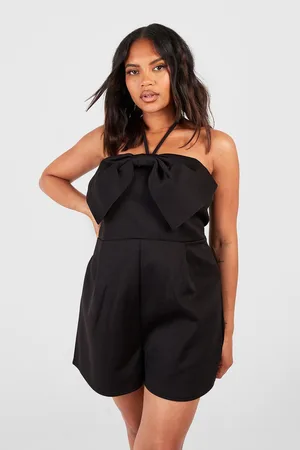 Plus Scuba Crepe Angel Sleeve Tie Belt Flippy Romper