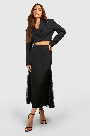 Tall Black Sheer Lace Midaxi Skirt, Tall