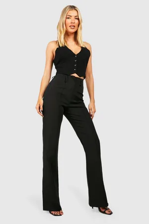 High Waisted Side Stripe Split Hem Pants