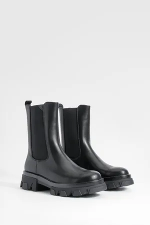 Wide Fit Cleated Sole Calf High Chelsea Boots