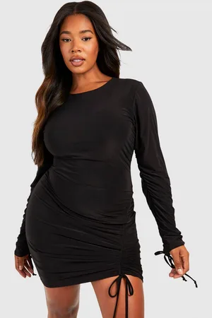 Plus Double Slinky Ruched Tie Bodycon Dress