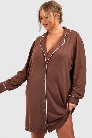 Plus Button Through Night Shirt Dress