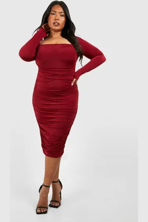 Plus Faux Leather Ruched Midi Dress