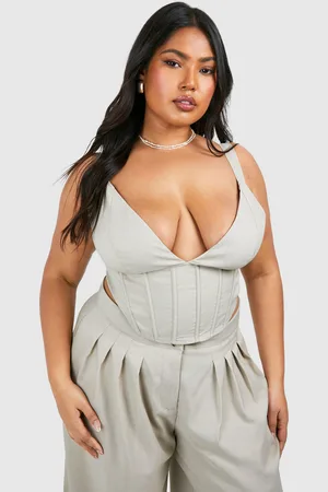 Boohoo Plus Plunge Button Front Corset Top in Brown