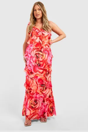 Plus Floral Ruffle Wrap Maxi Dress