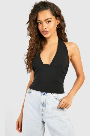 boohoo Plus Seam Detail Hook and Eye Corset Top - Black - Size 18