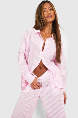 Boohoo Womens Cotton Pinstripe Oversized Pajama Shirt - - 2