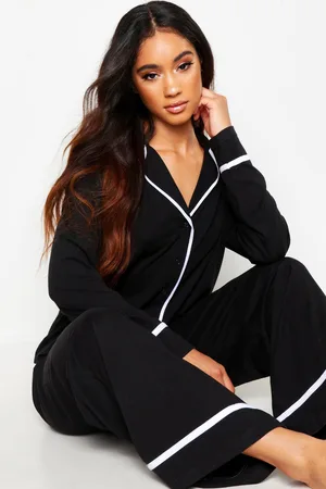 Boohoo Womens Long Sleeve Button Through Jersey Knit Pj Set - - 6