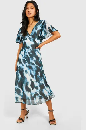 Boohoo Womens Petite Chiffon Print Angel Sleeve Midi - - 2