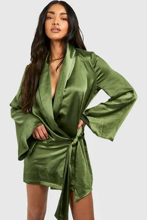 Boohoo Womens Satin Wrap Shirt Dress - - 4