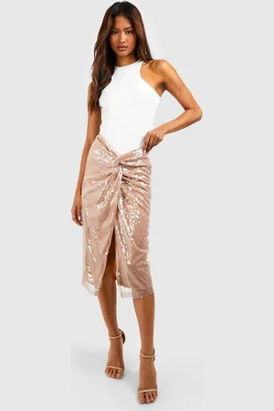 Boohoo Womens Tall Sequin Twist Knot Midi Skirt - - 2