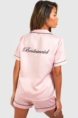 Boohoo Womens Bridesmaid Satin Embroidered Pj Short Set - - 2