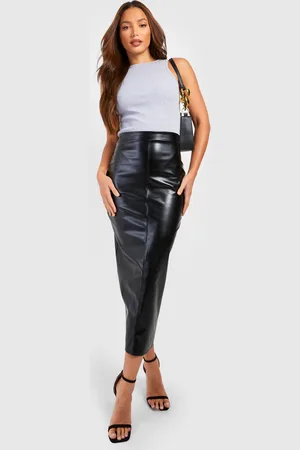 Boohoo Womens Tall Faux Leather Split Back Midi Skirt - - 2