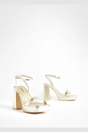 Boohoo Womens Wide Width Metallic Square Toe Barely There Platform Heel - - 5
