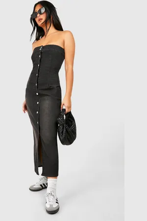 Boohoo Womens Petite Vintage Wash Denim Midi Dress - 12