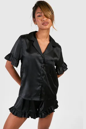 Boohoo Womens Ruffle Detail Short Pajama Set - - 2