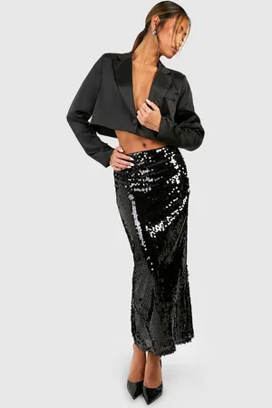 Boohoo Womens Sheer Sequin Split Back Midi Skirt - - 4