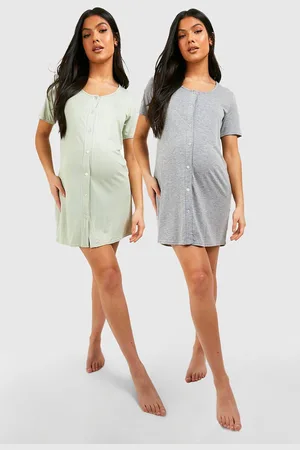 Boohoo Womens Maternity 2 Pack Button Front Nightgown - - 14