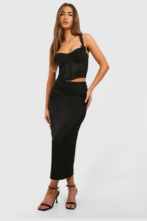 Boohoo Womens Butterfly Detail Split Back Midi Skirt - - 2