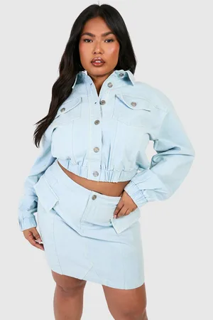 Boohoo Womens Plus Bleach Wash Cropped Denim Bomber Jacket - - 12