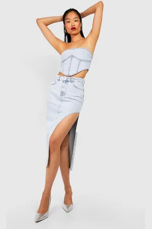 Boohoo Womens Thigh Split Denim Midi Skirt - - 2
