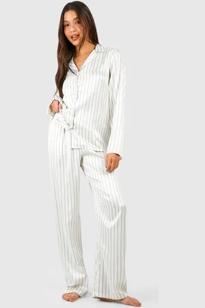 Boohoo Womens Pinstripe Button Front Pajama Set - - 4