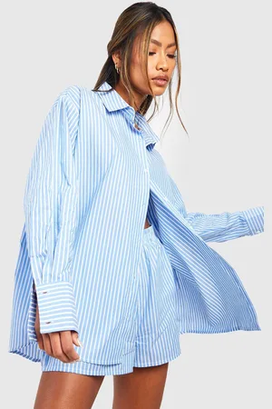 Boohoo Womens Cotton Pinstripe Oversized Pajama Shirt - - 6