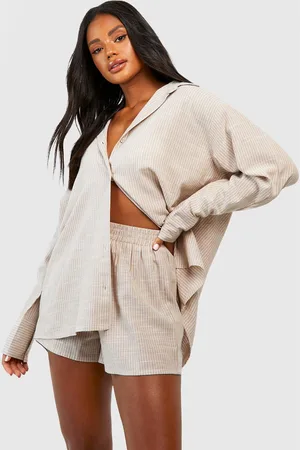 Boohoo Womens Cotton Tonal Pinstripe Pajama Short - - 2