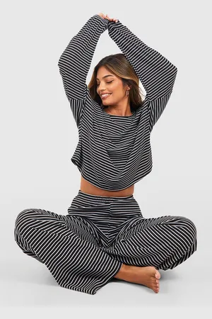 Boohoo Womens Stripe Jersey Knit Lounge Pants Pj Set - - 6