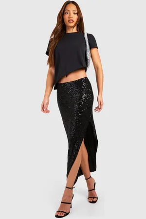 Boohoo Womens Tall Sequin Wrap Midi Skirt - - 4