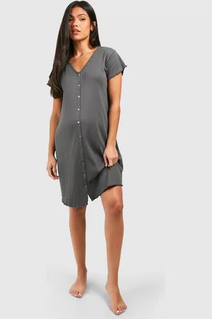 Boohoo Womens Maternity Ribbed Button Down Nightgown - - 6