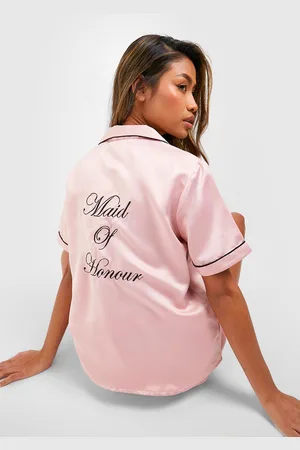 Boohoo Womens Maid Of Honor Satin Embroidered Pj Short Set - - 2