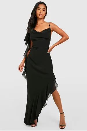 Boohoo Womens Petite Asymmetric Ruffle Midi Dress - - 4
