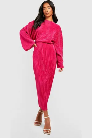 Boohoo Womens Petite Batwing Plisse Midi Dress - - 4