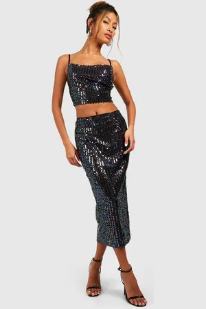 Boohoo Womens Rainbow Sequin Midi Skirt - - 2