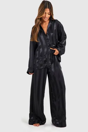 Boohoo Womens Premium Satin Stripe Double Pocket Pajama Set - - 4
