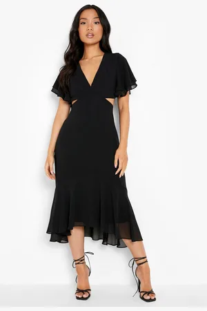 Boohoo Womens Petite V Neck Angel Sleeve Midi Dress - - 4