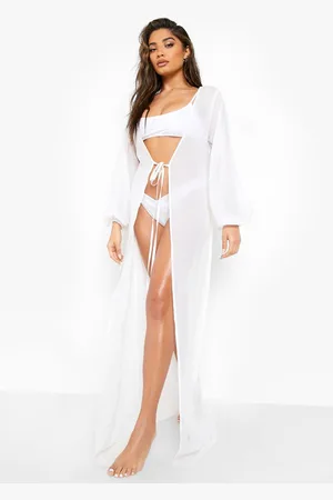 Boohoo Womens Tassel Trim Tie Maxi Beach Kimono - - S