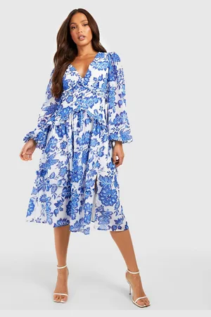 Boohoo Womens Tall Floral Ruffle Waist Detail Midi Dress - - 2