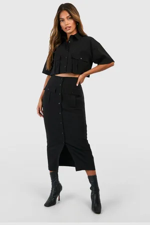 Boohoo Womens Cargo Pocket Split Front Midi Skirt - - 4