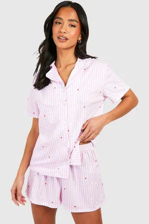 Boohoo Womens Petite Pinstripe Short Sleeve Pajama Set - - 4