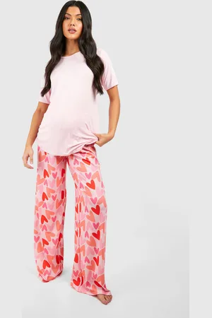 Boohoo Womens Maternity Heart Print Pants Pajama Set - - 10
