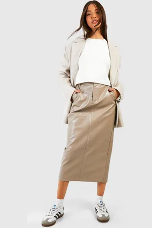 Boohoo Womens Croc Pu Split Midi Skirt - - 4
