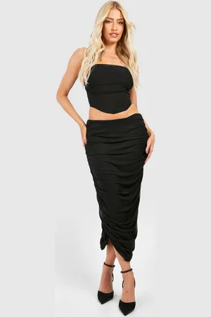 Boohoo Womens Ruched Side Mesh Midi Skirt - - 6