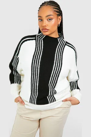 Boohoo Womens Plus Mixed Wide Stripe Oversized High Neck Sweater - - 16-18