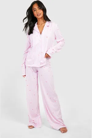 Boohoo Womens Petite Love Heart Pinstripe Pajama Set - - 12
