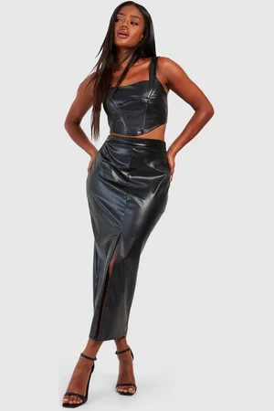 Boohoo Womens Faux Leather Split Hem Midi Skirt - - 6