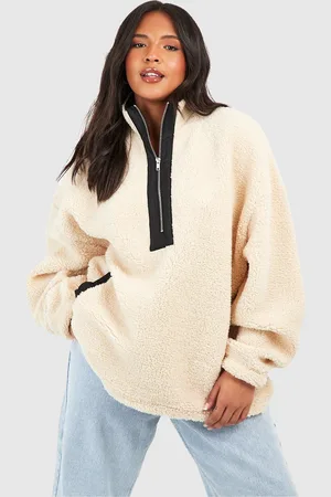 Boohoo Womens Plus High Neck Half Zip Contrast Sweatshirt - - 12